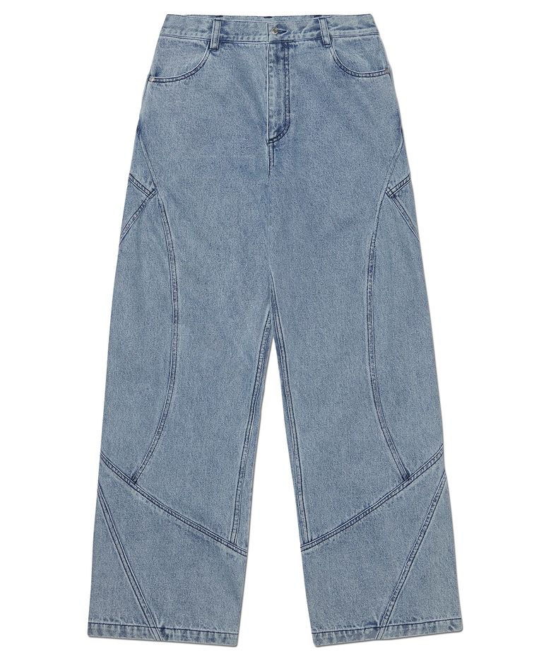 CURVED LINE DENIM PANTS - WHITE BLUE