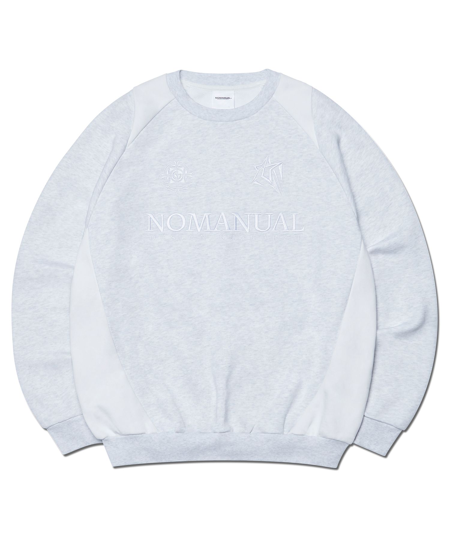 ★NOMANUAL★ EMBLEM SWEATSHIRT WHITE MELANGE NM43SW01M1WM MUSINSA | NOMANUAL EMBLEM SWEATSHIRT - WHITE MELANGE