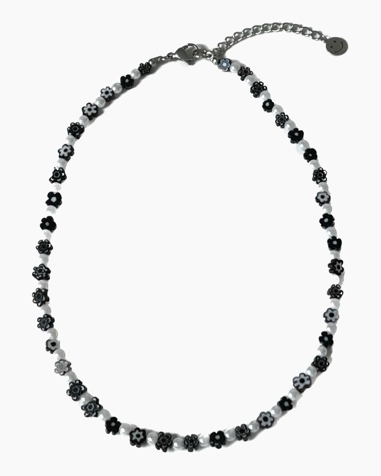 Flower pearl mix biz necklace[블랙]