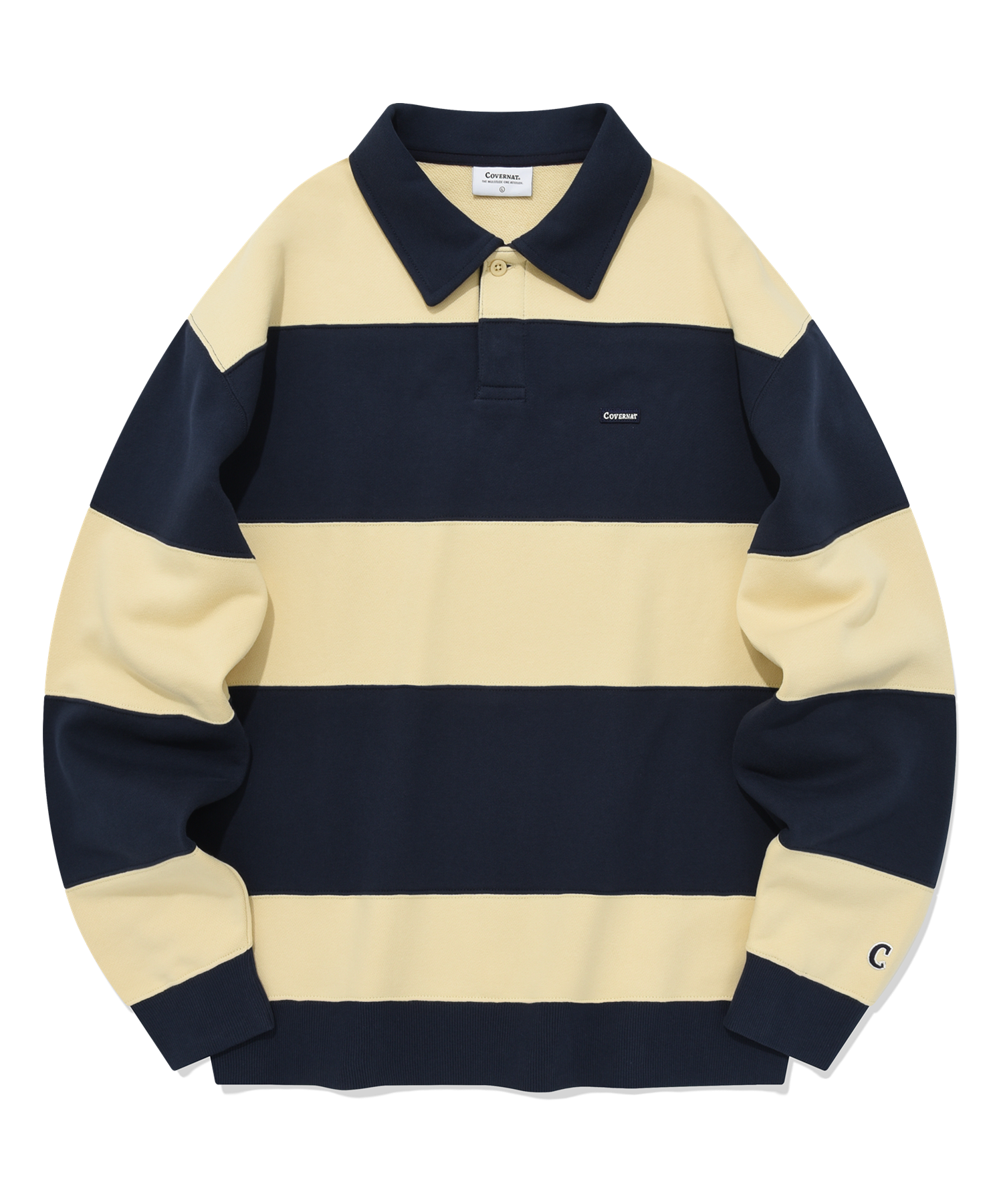 ★★COVERNAT★★ Striped Rugby Sweatshirt Blue CO2303CR11BL MUSINSA | COVERNAT Stripe Rugby Sweatshirt Navy