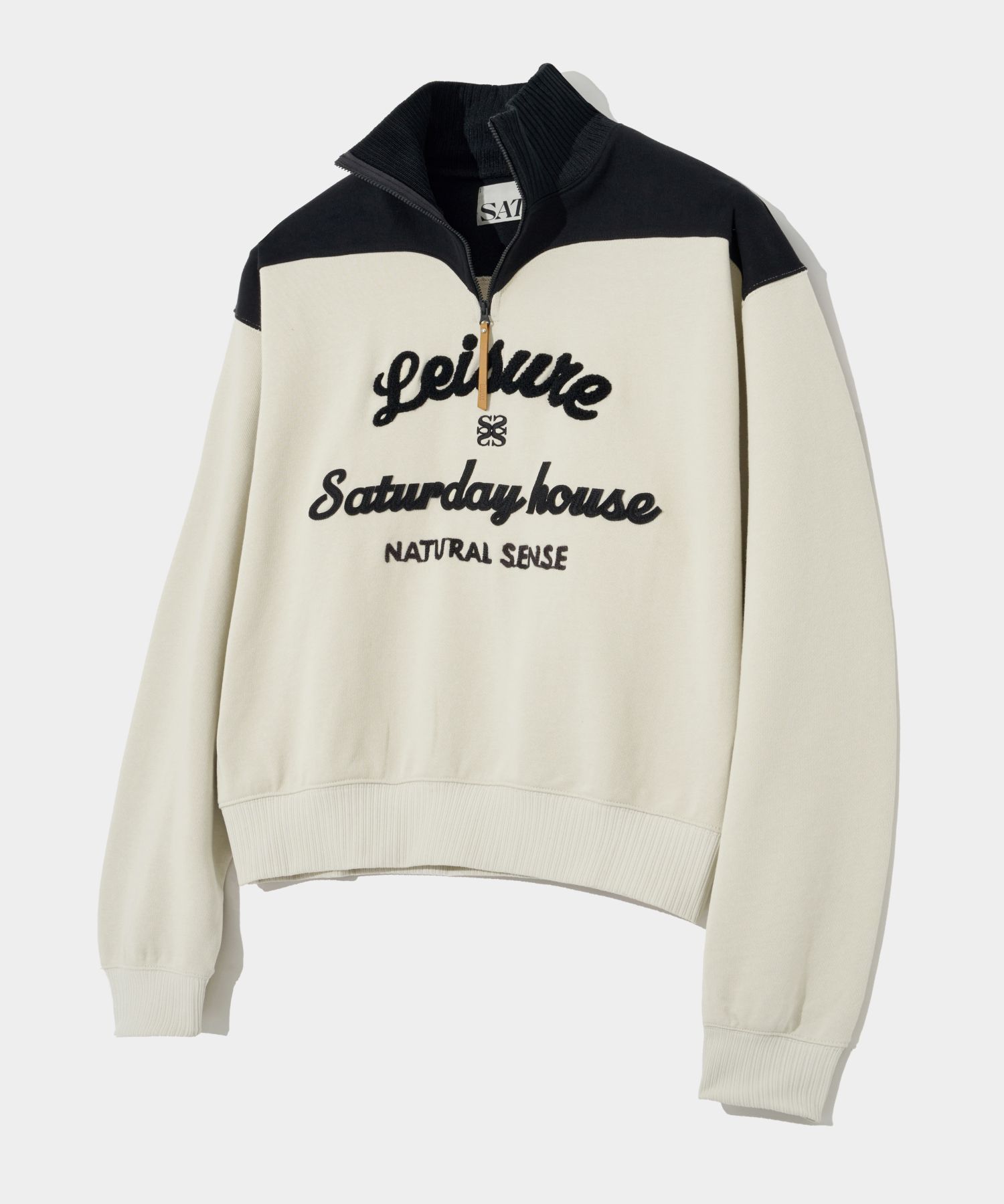 MUSINSA | SATUR Hazen Bookle Logo Half Zip Heritage Ivory