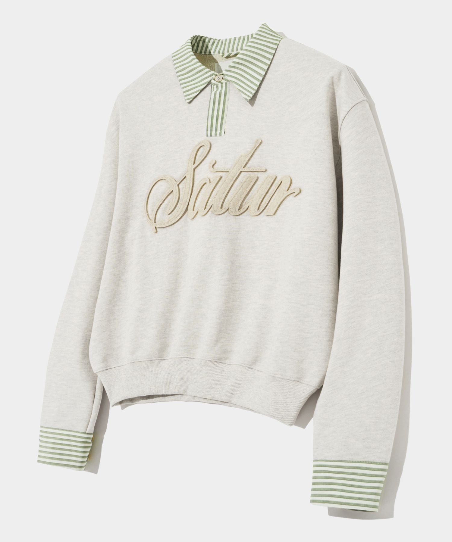 MUSINSA | SATUR Appliqué Logo Cuff Sweatshirt Melange Ivory