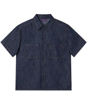 [여름][논페이드] 투 포켓 데님 워크 셔츠 반팔 - 딥블루