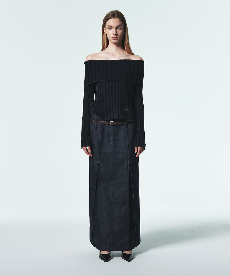 SHEER MIX MAXI SKIRT [DARK INDIGO BLUE]