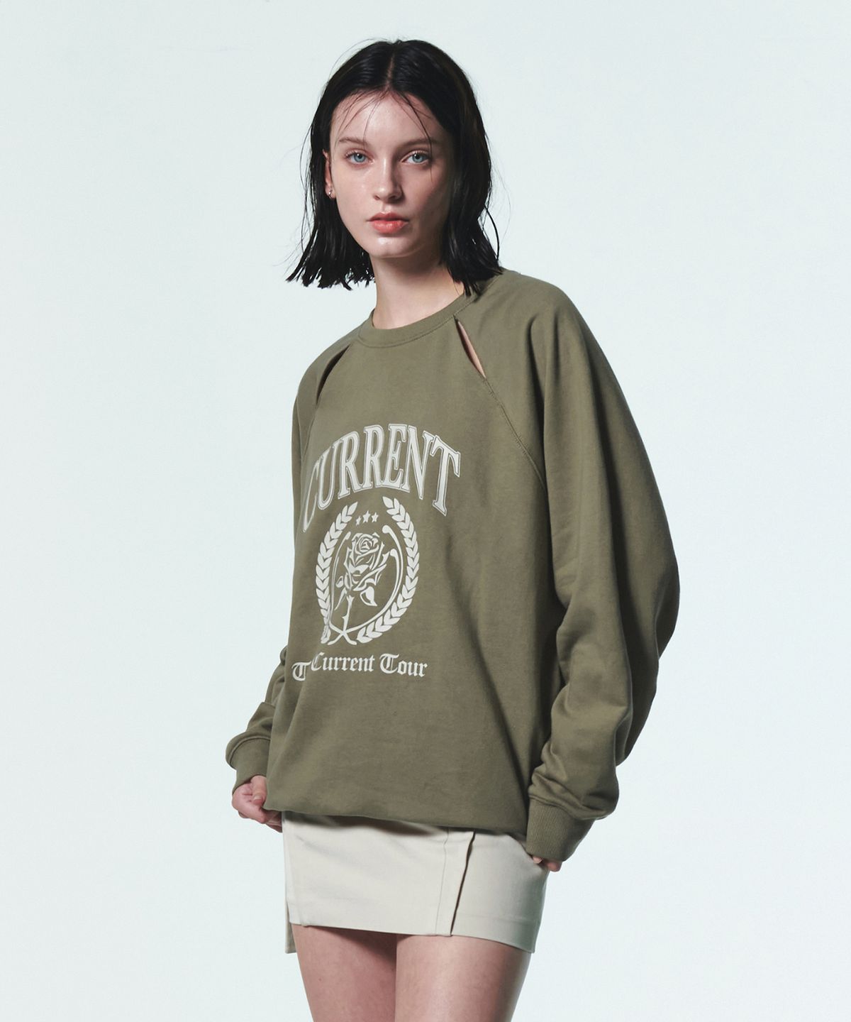 커렌트(CURRENT) SLIT GRAPHIC SWEATSHIRT [KHAKI]