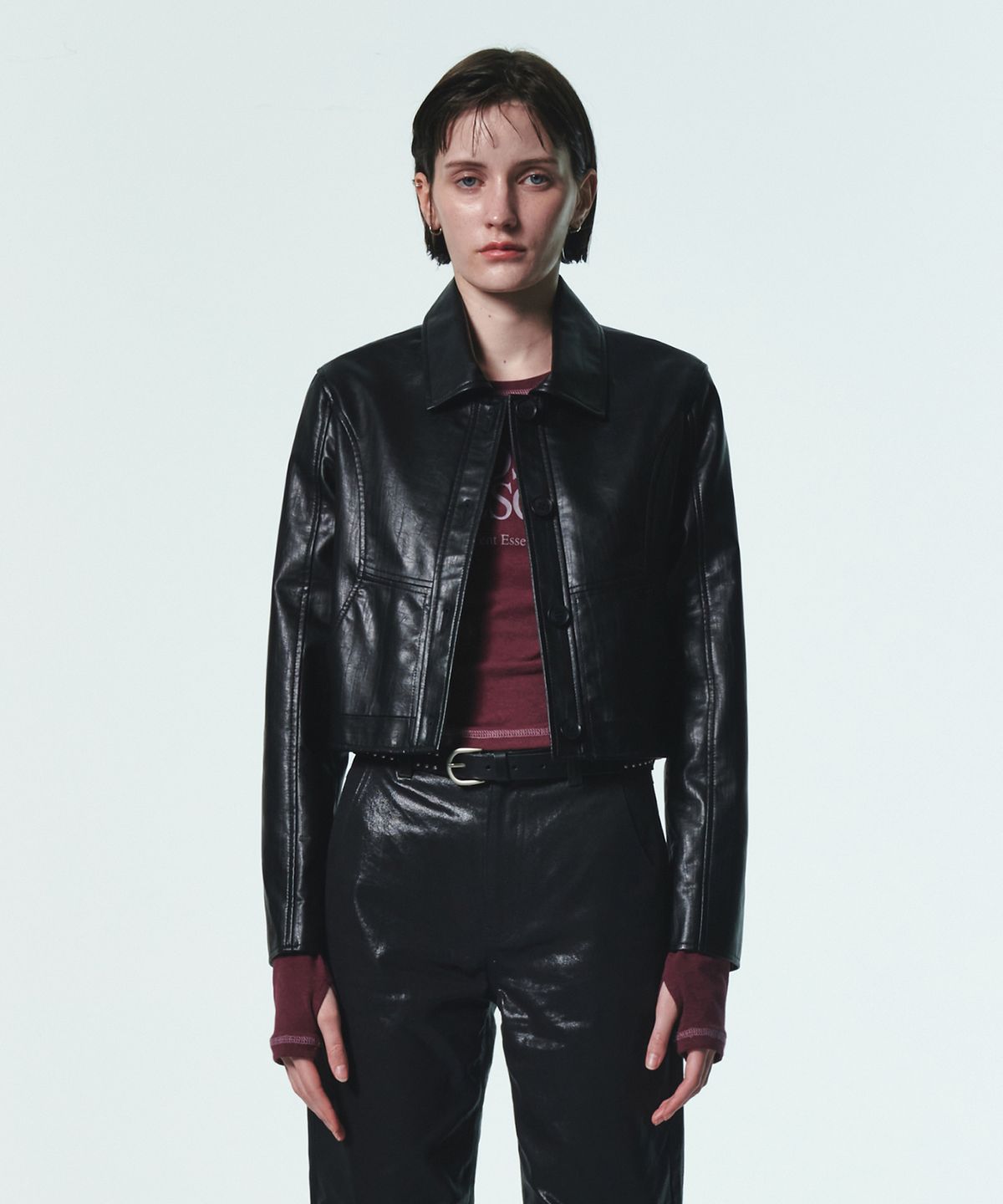커렌트(CURRENT) CROP LEATHER JACKET [BLACK]