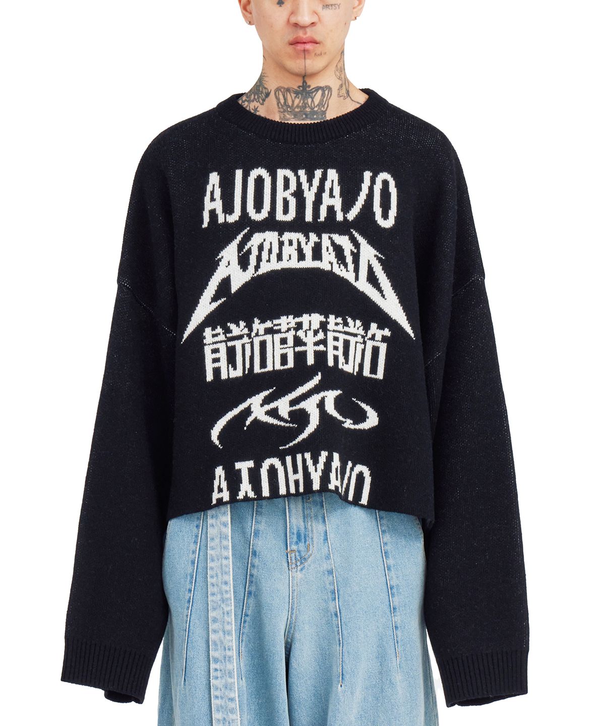 아조바이아조(AJOBYAJO) [PBA] Total Logo Cropped Sweater [BLACK]