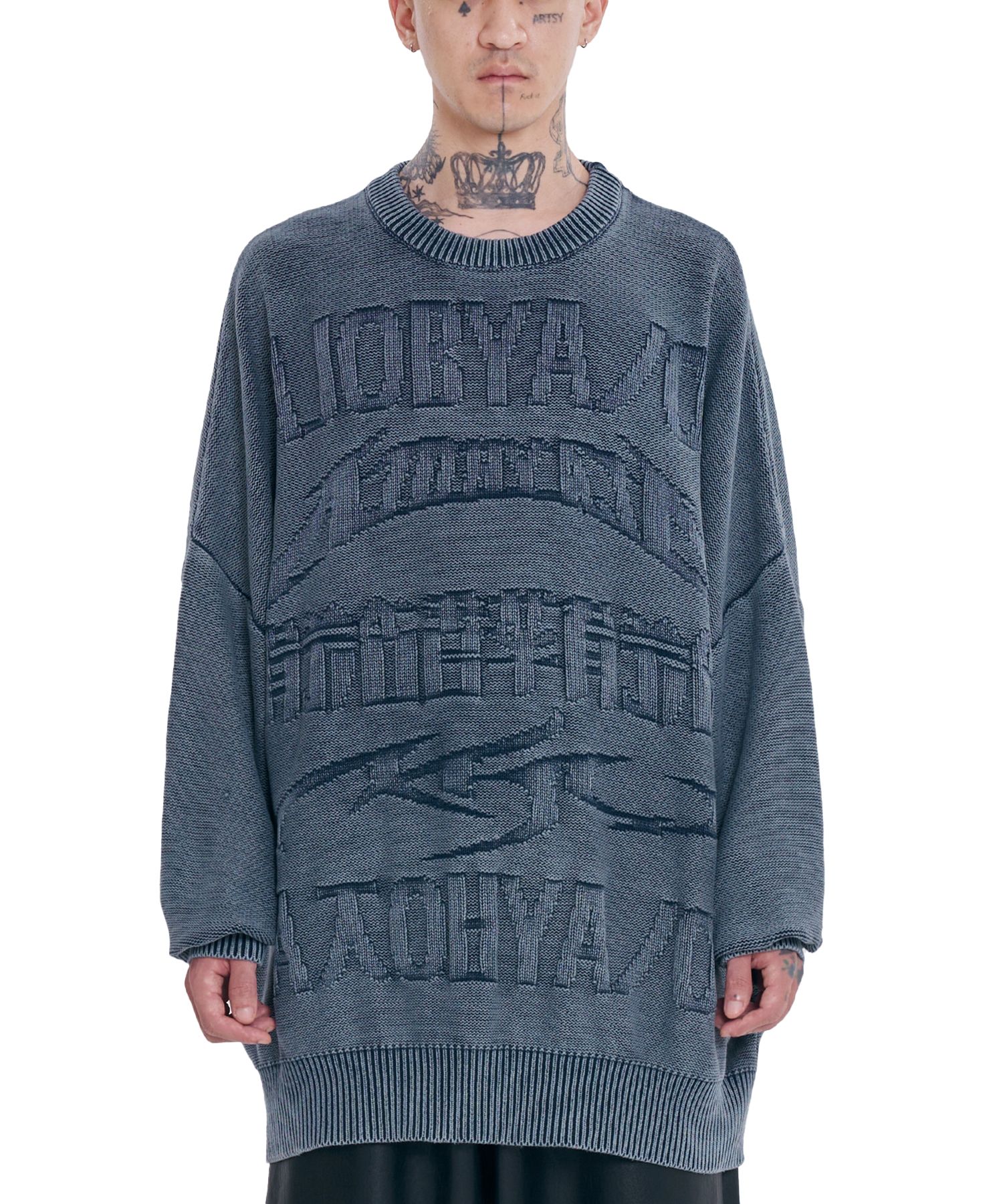 MUSINSA | AJOBYAJO [PBA] Five AJO Logos Washed Sweater [NAVY]