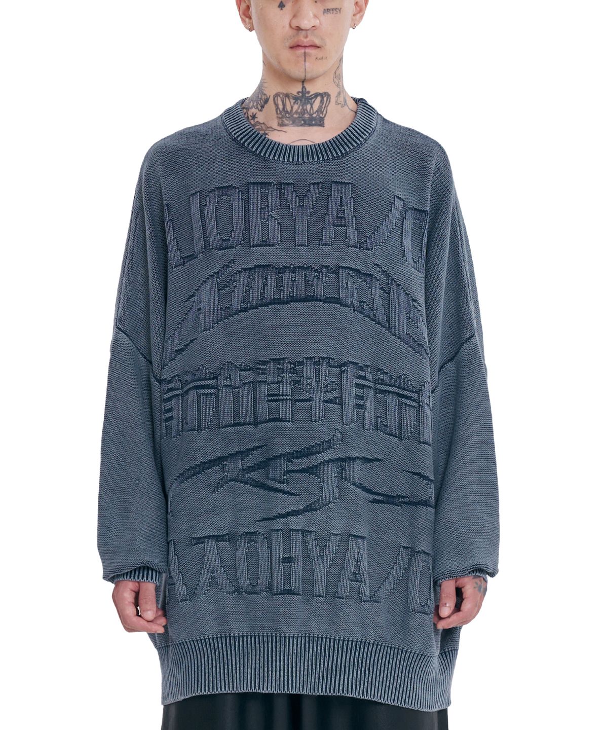 아조바이아조(AJOBYAJO) [PBA] Five AJO Logos Washed Sweater [NAVY]
