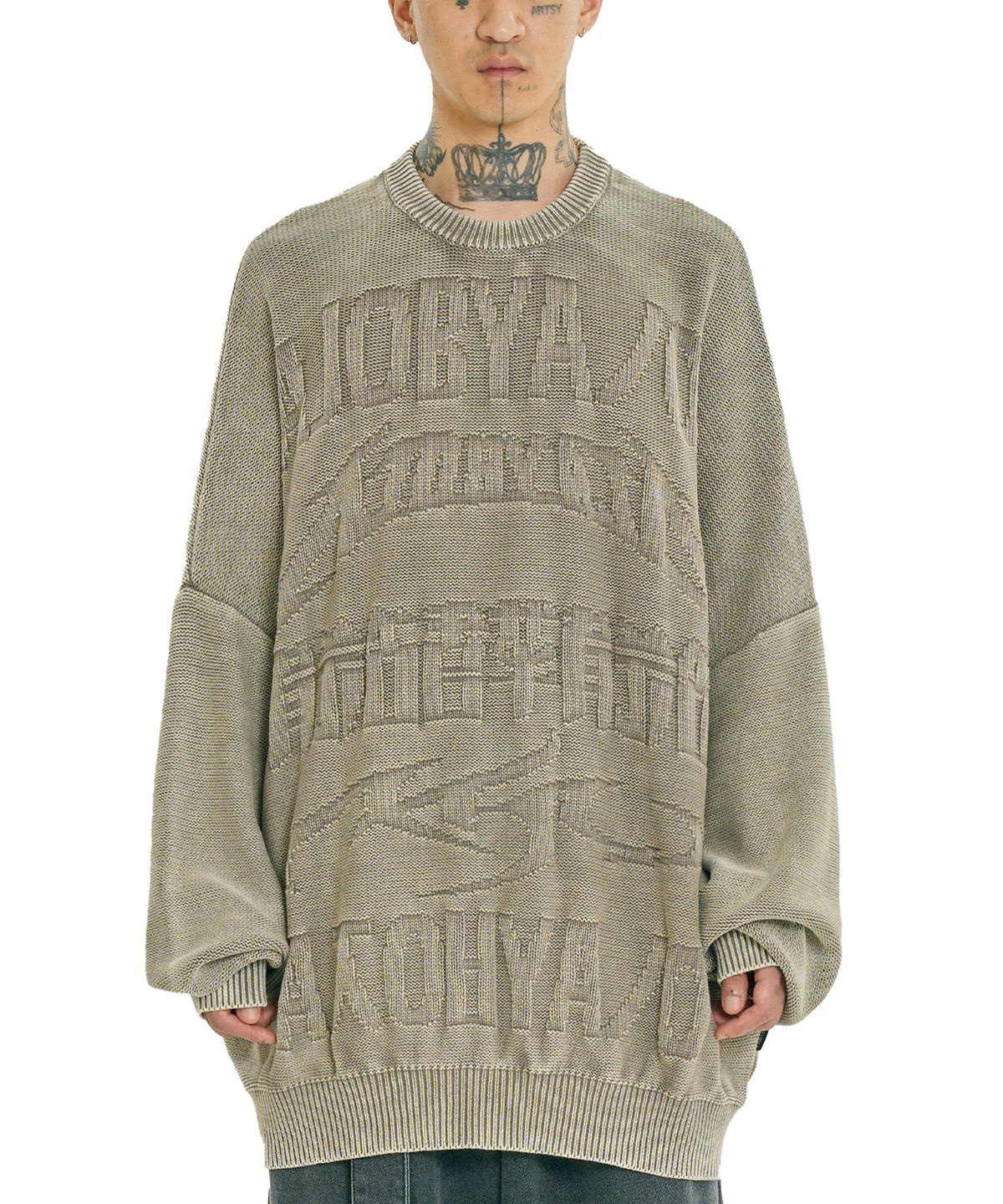 아조바이아조(AJOBYAJO) [PBA] Five AJO Logos Washed Sweater [KHAKI]