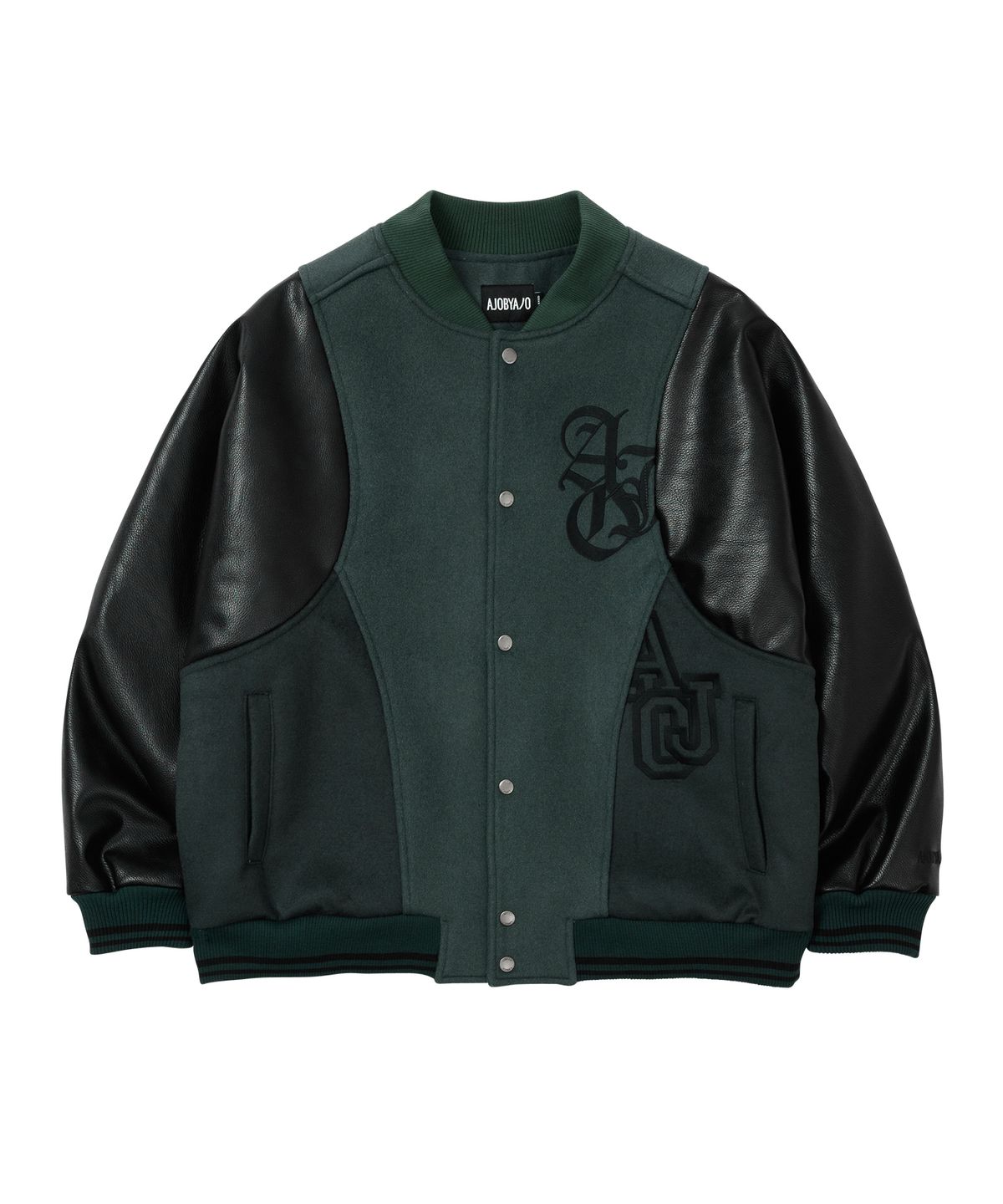 아조바이아조(AJOBYAJO) Wool Mixed Varsity Stadium Jacket [GREEN]