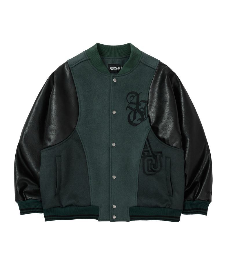 Wool Mixed Varsity Stadium Jacket [GREEN]