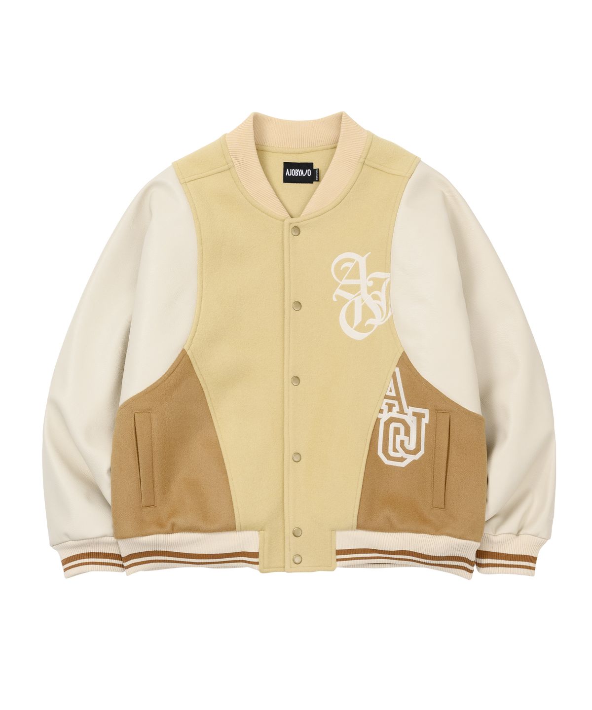 아조바이아조(AJOBYAJO) Wool Mixed Varsity Stadium Jacket [BEIGE]
