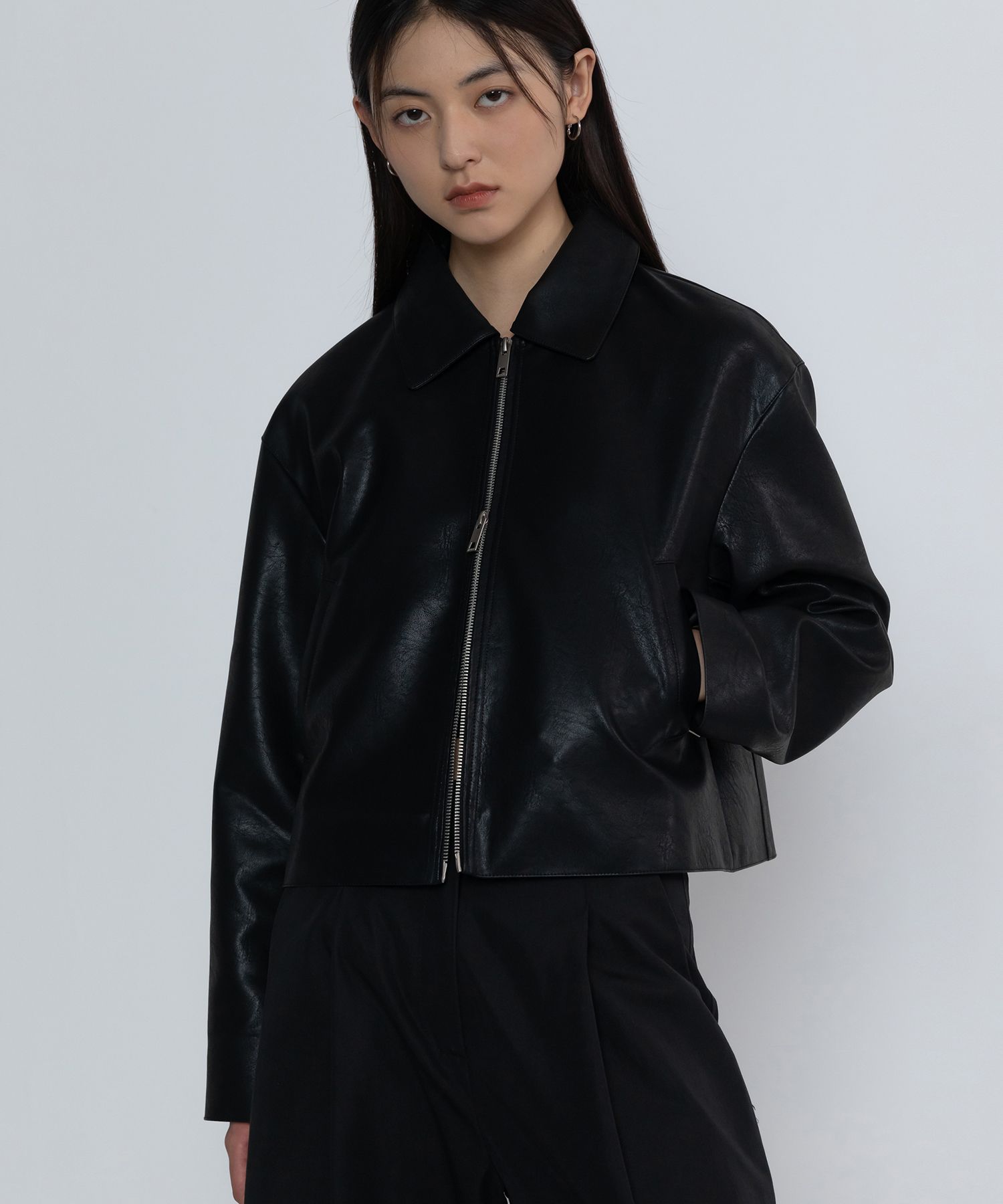 【再販なし】ORO Buffing leather piping blouson MUSINSA | ORO Buffing Leather Minimal Blue Jacket_Black