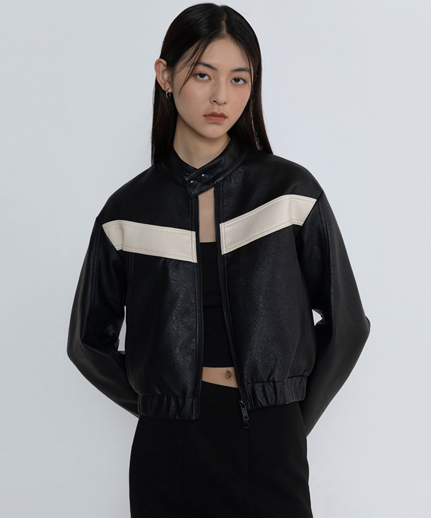 【再販なし】ORO Buffing leather piping blouson MUSINSA | ORO [Woman] Buffing Leather Incision Biker