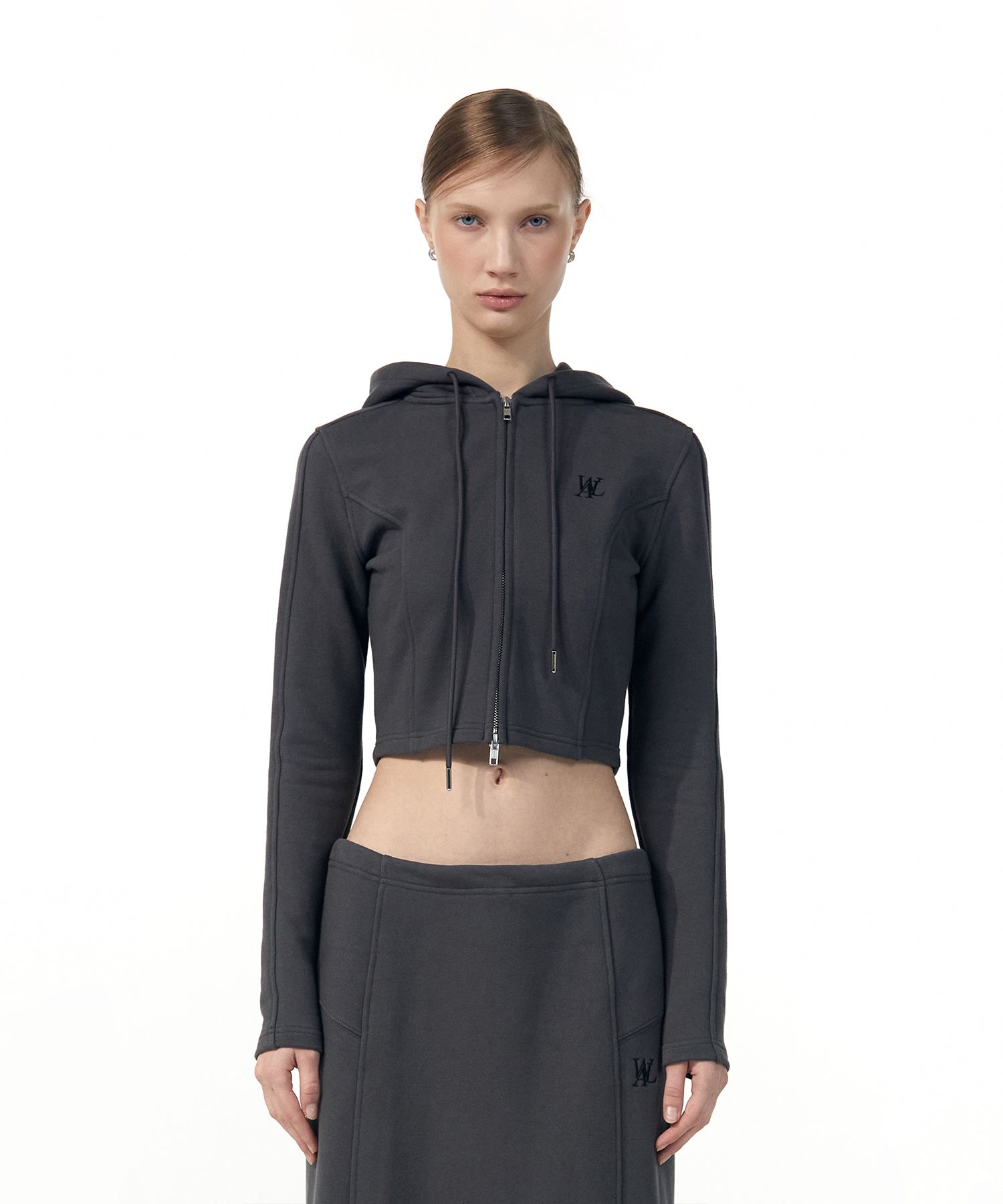ジャケット WOOALONG Signature slim crop hood zipup CHARCOAL GREY MUSINSA | WOOALONG Signature slim crop hood zip-up