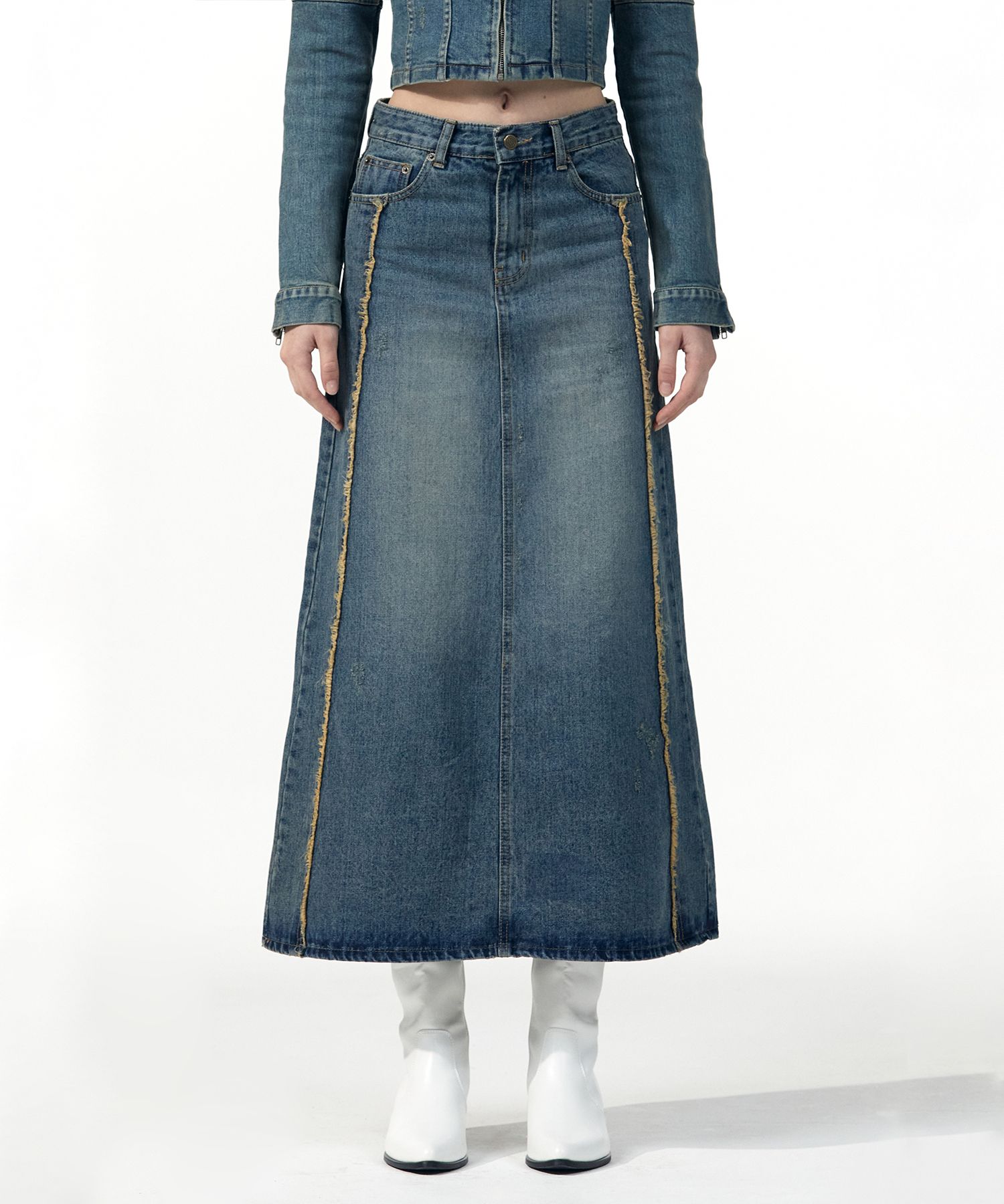 スカート WOOALONG Tin denim maxi skirt INDIGO WL233DLS01WIDG MUSINSA | WOOALONG Tin denim maxi skirt - INDIGO