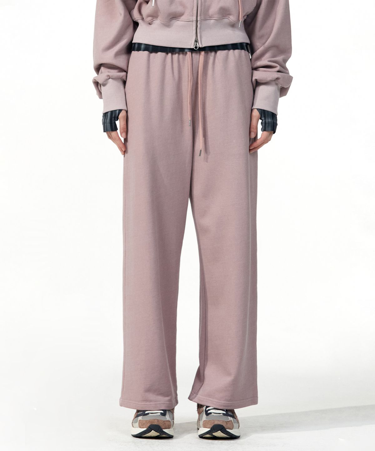 우알롱(WOOALONG) Signature pigment wide pants - DUSTY PINK