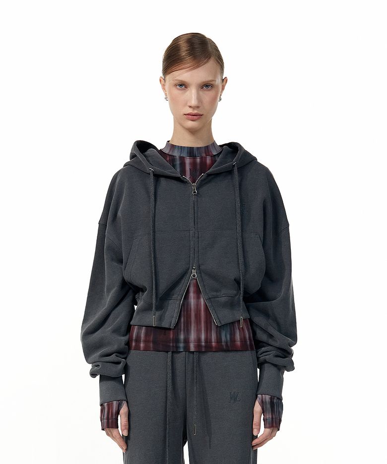 Signature pigment crop hood zip-up - CHARCOAL GREY
