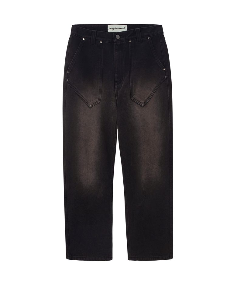 WASHED DENIM WORK PANTS (DEEP BROWN)