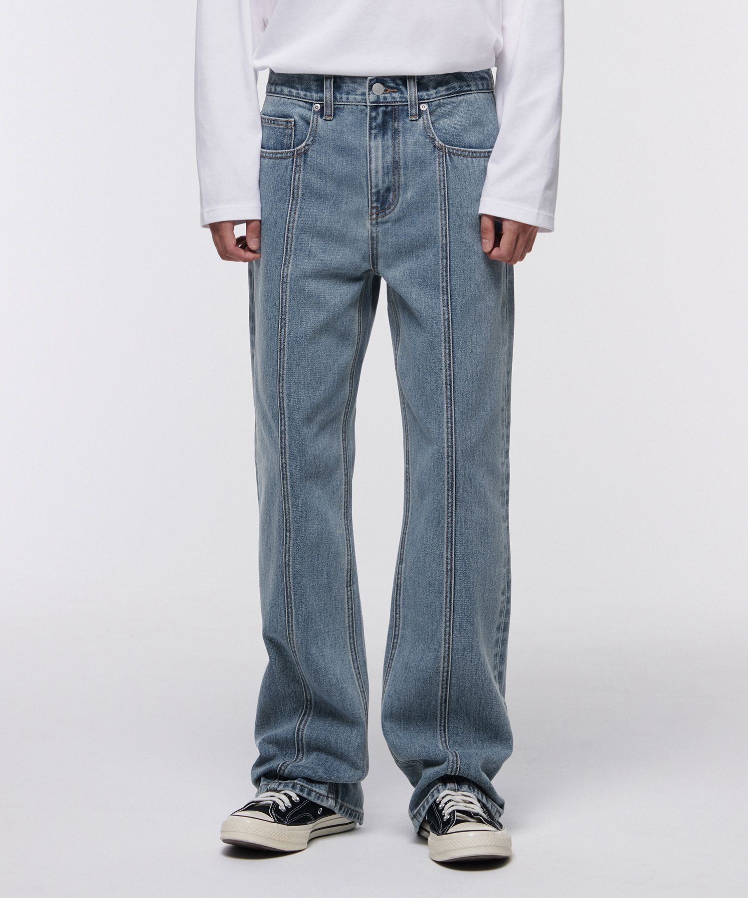 ★MUSINSA STANDARD★ Straight paneled back slit denim pants MUSINSA | MUSINSA STANDARD Straight paneled back slit denim