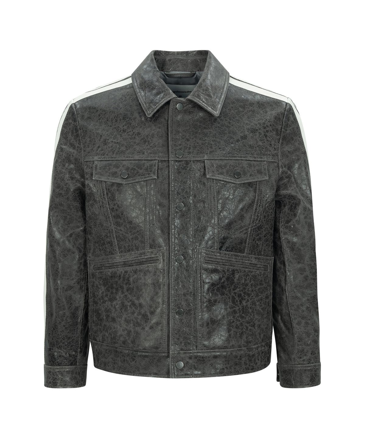 언지미크(UNGIMMICK) CRACKED LEATHER TRUCKER JACKET (GRAY / LAMBSKIN)