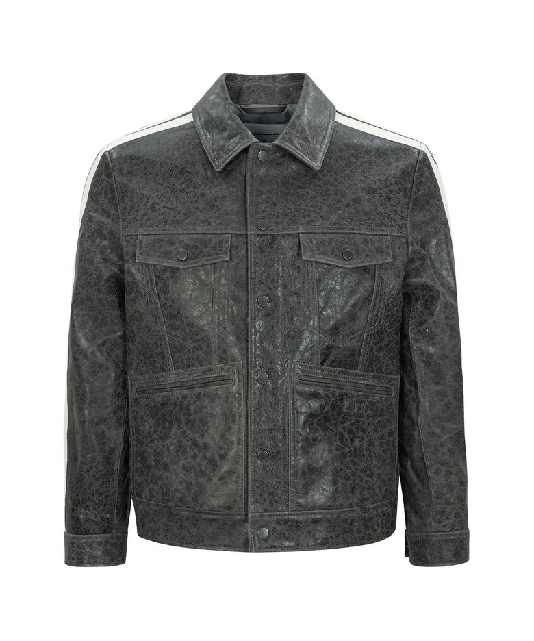 CRACKED LEATHER TRUCKER JACKET (GRAY / LAMBSKIN)