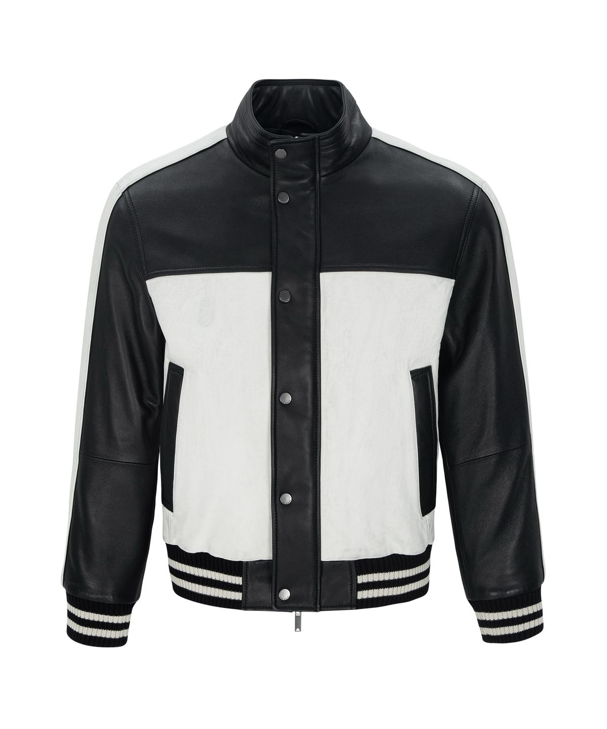 언지미크(UNGIMMICK) GARMENT WASHED NAPPA LEATHER RACER JACKET (BLACK&CREAM / LAMBSKIN)