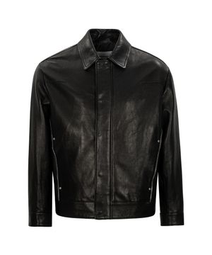 ZIP-PIPED NAPPA LEATHER TRUCKER JACKET (BLACK / VEGETABLE LABMSKIN)