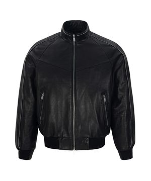 ZIP-PIPED NAPPA LEATHER BOMBER JACKET (BLACK / VEGETABLE LABMSKIN)