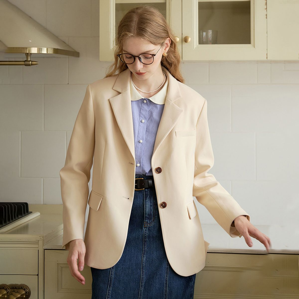 심플레트로(SIMPLE RETRO) SR_Araya classic lapel slit jacket