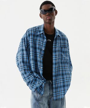 오버사이즈 체크 셔츠 블루