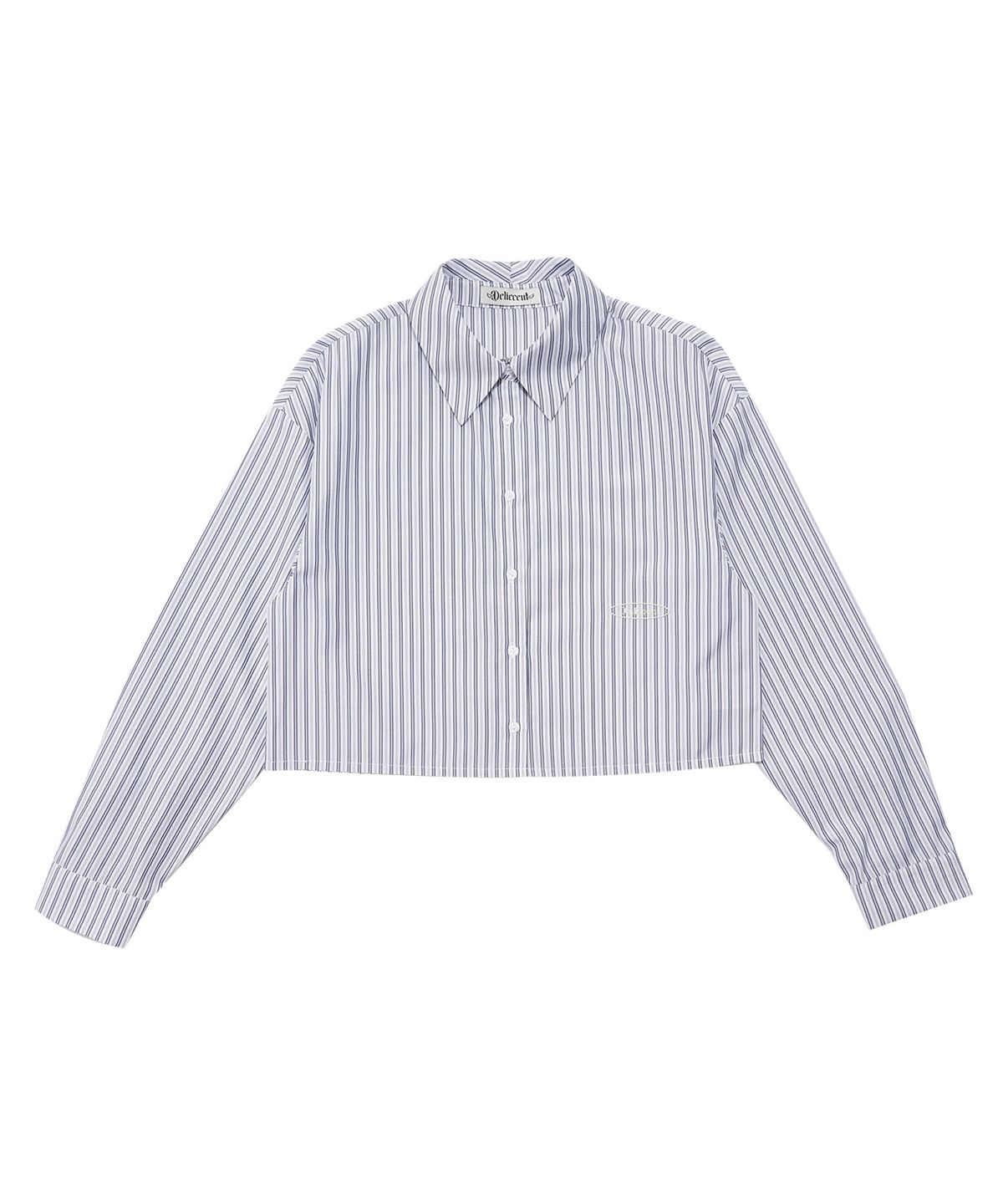 델리센트(DELICCENT) 로고 스트라이프 크롭 셔츠 [BLUE]