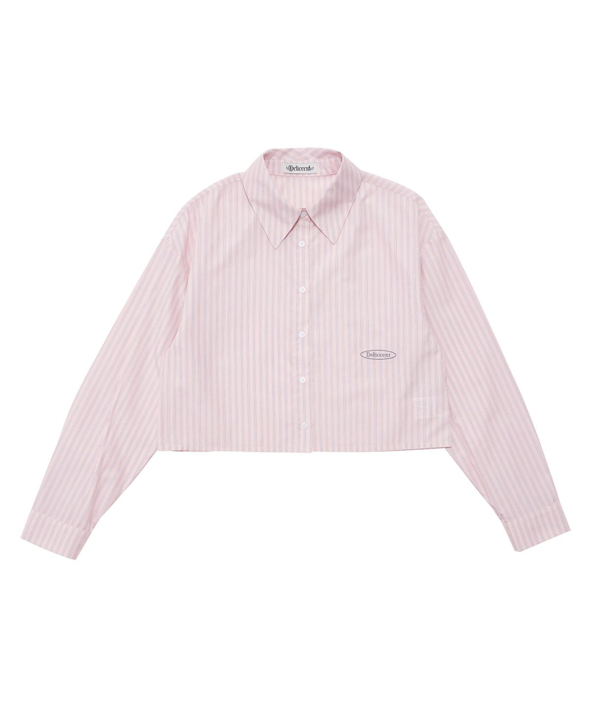 델리센트(DELICCENT) 로고 스트라이프 크롭 셔츠 [PINK]