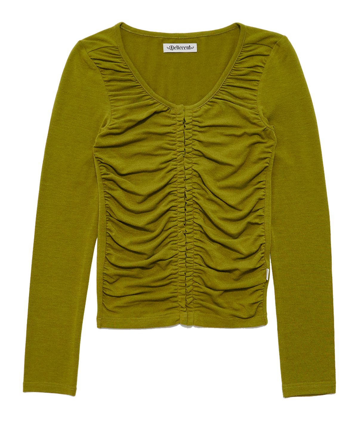 델리센트(DELICCENT) 후크 셔링 티셔츠 [OLIVE GREEN]