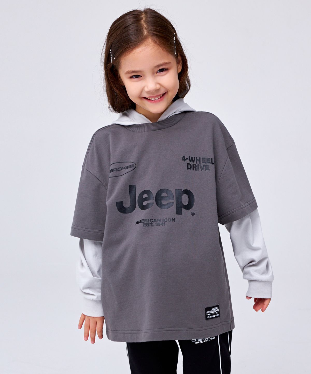 지프키즈(JEEPKIDS) 체로키  레이어드 후드티 (KP5THU192DG)