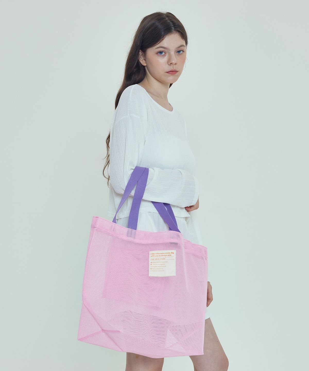 로아드로아(ROIDESROIS) 투 컬러 매쉬 멀티 백 (핑크/퍼플)