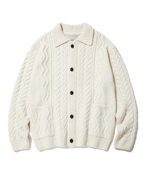 Fisherman Cable Collar Cardigan_Cream