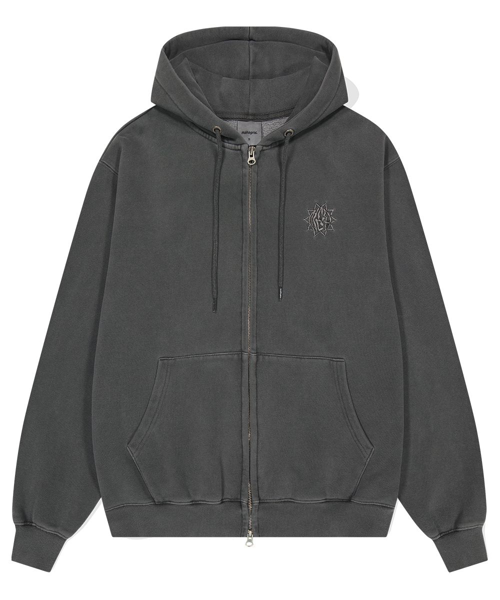 MUSINSA | MAHAGRID SUN LOGO PIGMENT ZIP UP HOODIE CHARCOAL