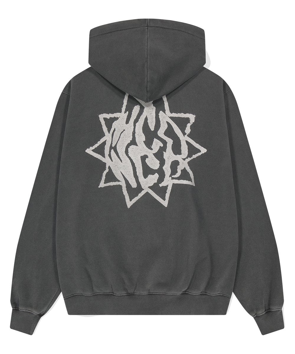 MUSINSA公式 | MAHAGRID SUN LOGO PIGMENT ZIP UP HOODIE CHARCOAL