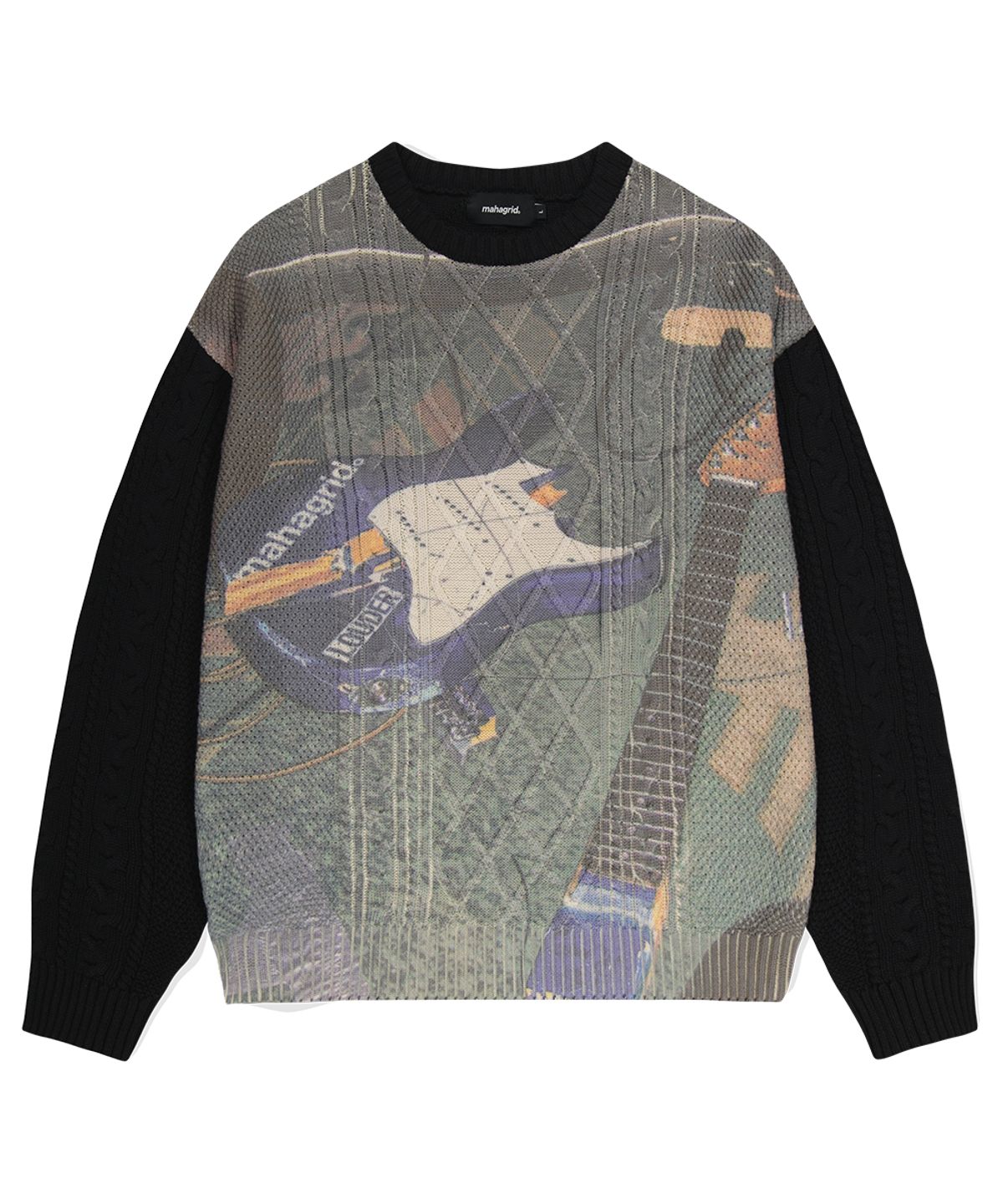 마하그리드(MAHAGRID) BROKEN GUITAR CABLE KNIT SWEATER BLACK(MG2DFMK622A)