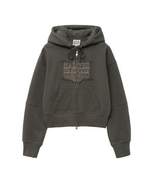 W CLASSIC LOGO CROP HOODIE ZIPUP charcoal