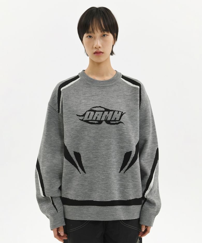 DAMN RACER JACQUARD KNIT GRAY