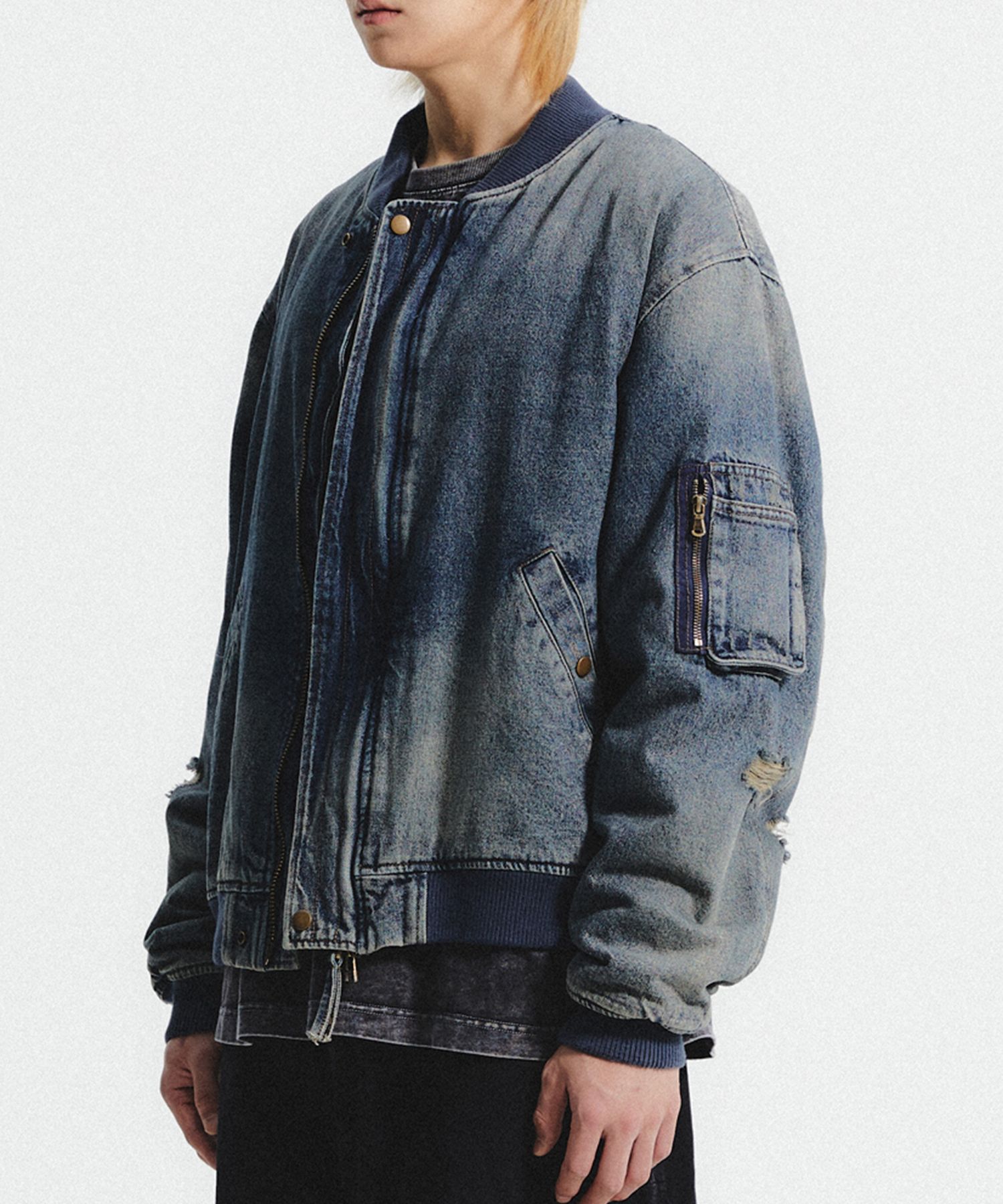 MUSINSA公式 | JUAN HOMME DENIM MA-1 JACKET (MIDDLE BLUE)