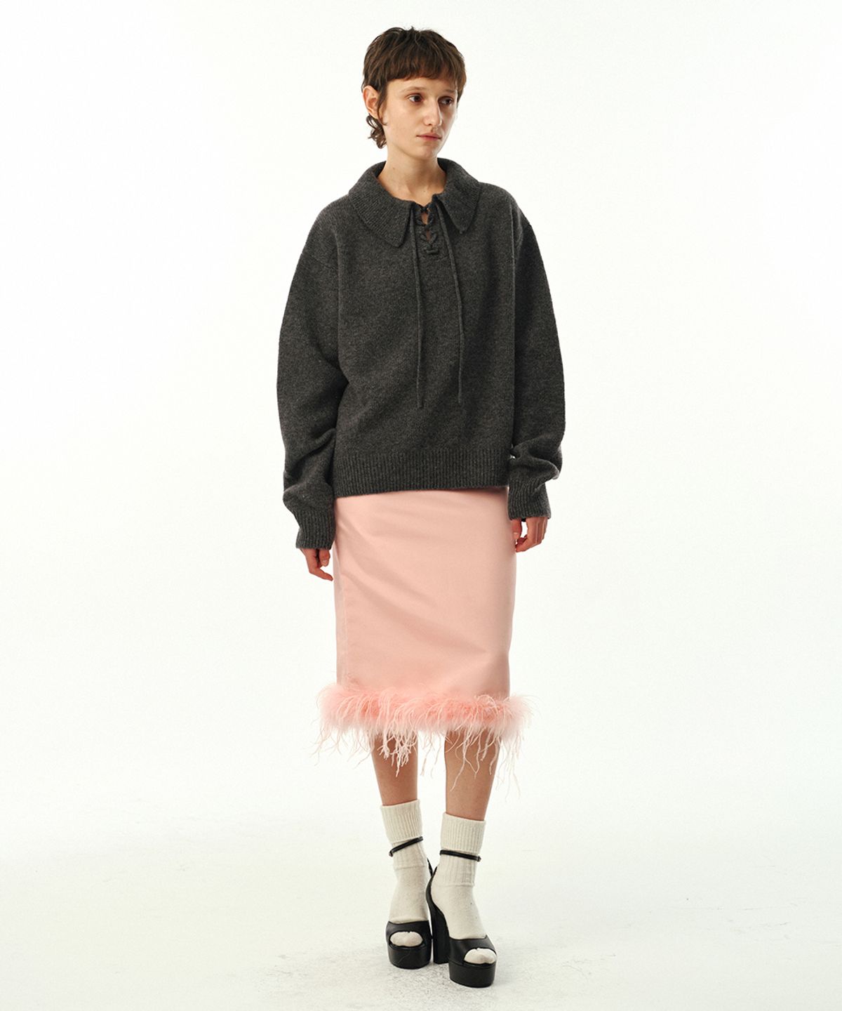 문선 아카이브(MOONSUN ARCHIVE) Ostrich Hair Skirt / Flamingo