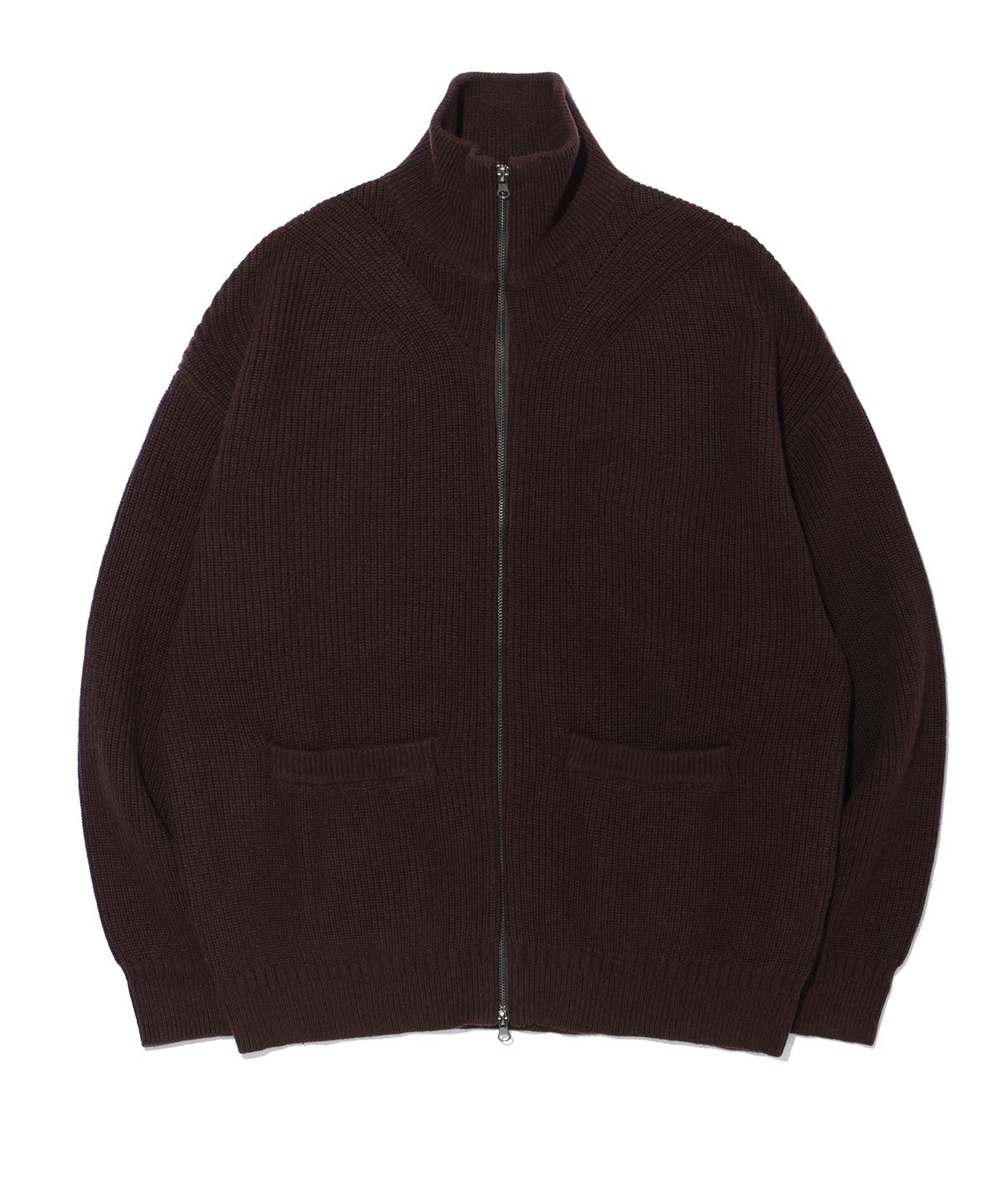 사운즈라이프(SOUNDSLIFE) Collar Knit Full Zip-Up Brown