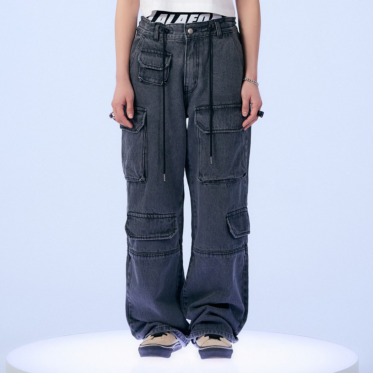 라라폭스(LALAFOX) DENIM CARGO PANTS GREY BP4DP004