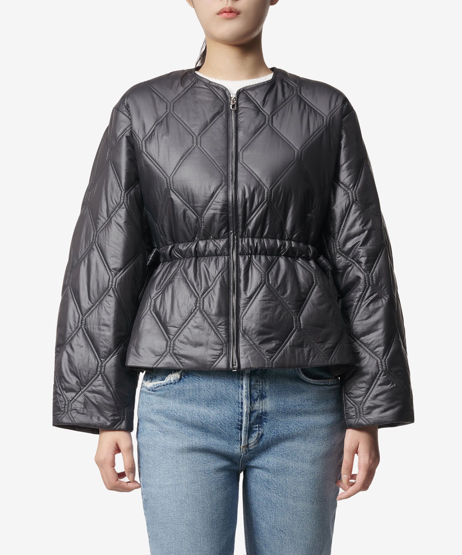 MUSINSA | GANNI Shiny Quilted Jacket - Black / F8063099