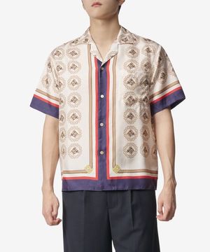 실크 트윌 호스 프린트 반소매 셔츠 - 아이보리:골드 / 740319ZANKM9130