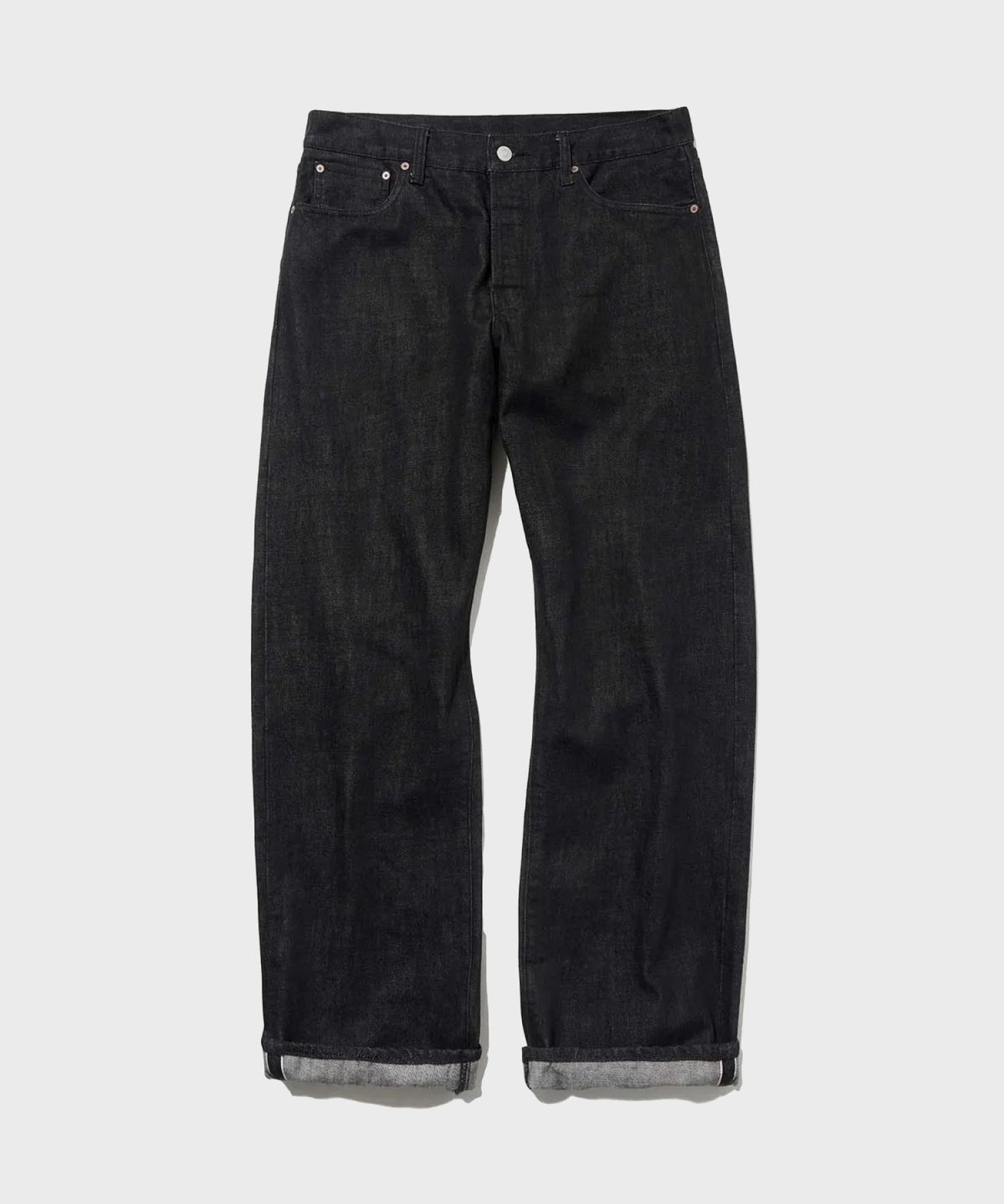 아웃스탠딩(OUTSTANDING) 30’S CINCH BACK SELVEDGE WIDE PANTS_BLACK
